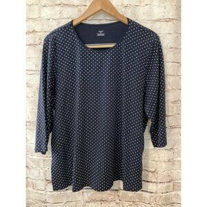 CJ Banks Top Womens 1X Navy Blue Polka Dot Cotton Stretch Plus Scoop Neck